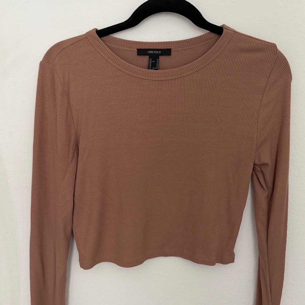 Forever 21 Ribbed Long Sleeve Top in Brown